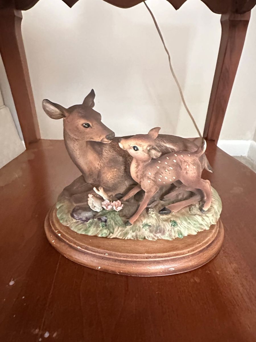 Hagen-Renaker Mother Deer and Fawn Figurine on Wooden Base