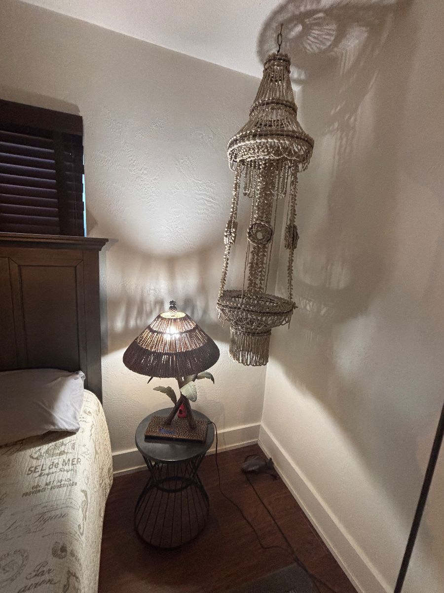Macrame Shell Chandelier & Tropical Palm Tree Lamp