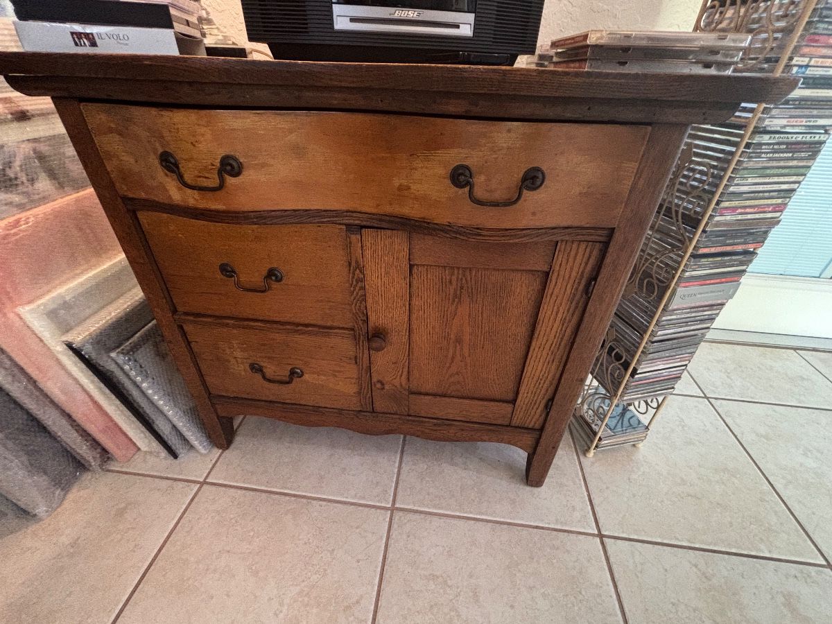 Antique Oak Washstand with Cabinet and Drawers