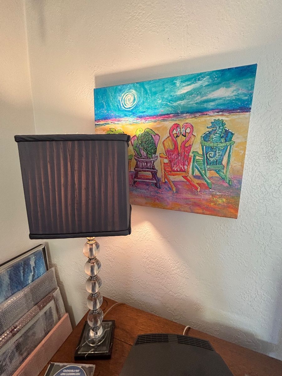 Beach Scene Painting & Crystal Table Lamp Set