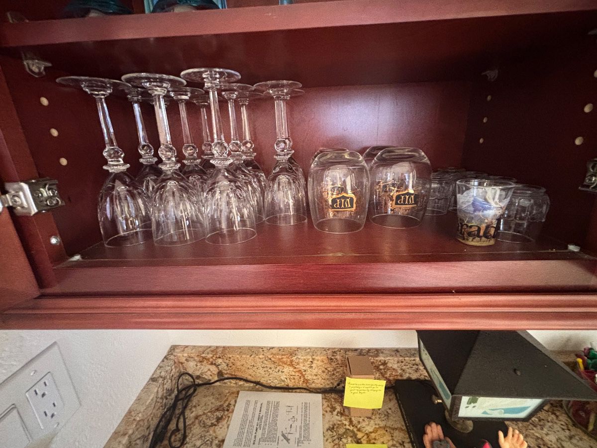 Barware Lot: Etched Stemware & Assorted Tumblers