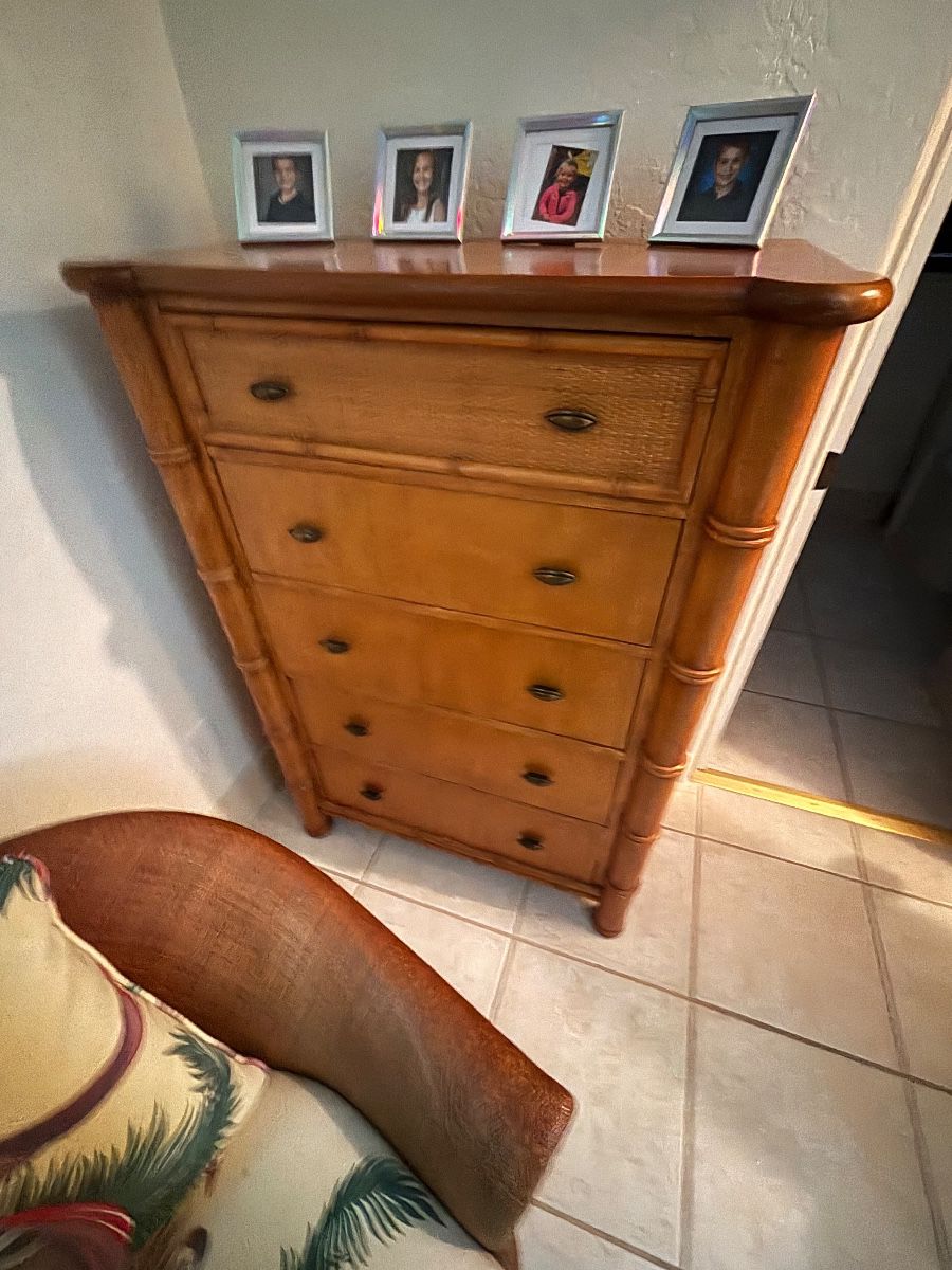 Vintage Bamboo Style 5-Drawer Chest Dresser