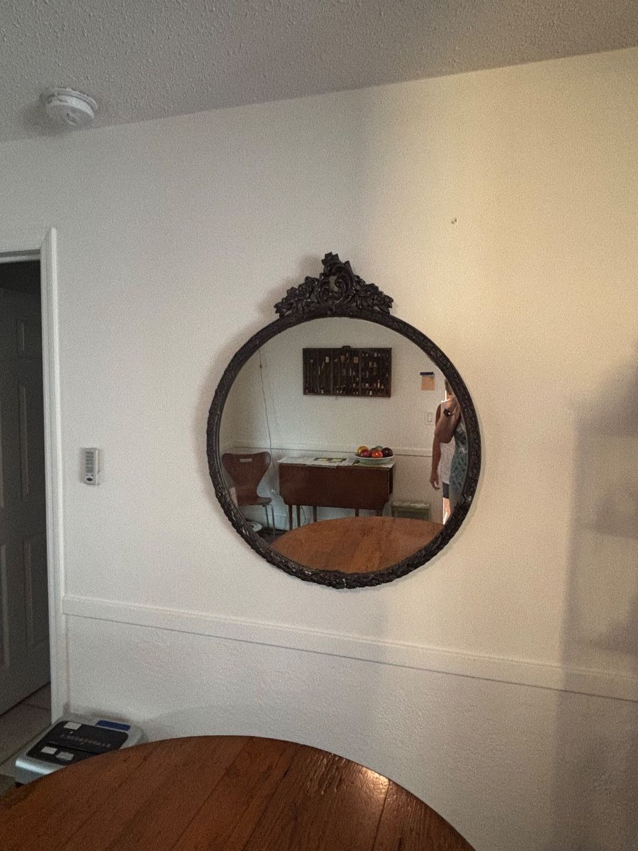 Ornate Oval Mirror and Dropleaf Dining Table