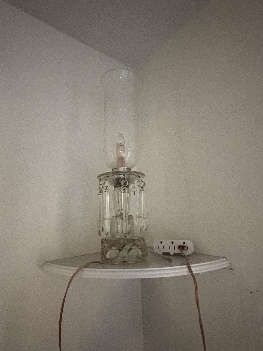 Crystal Glass Hurricane Table Lamp with Etched Shade and Prism Drops