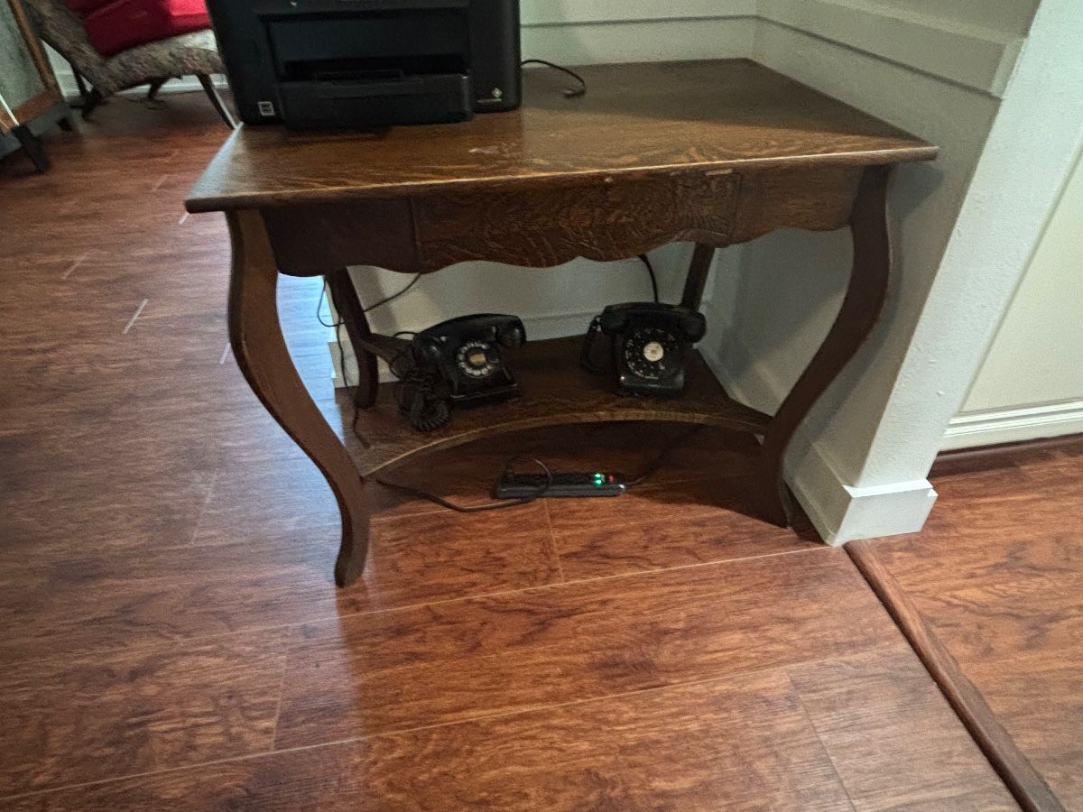 Vintage Oak Carved Side Table with Shelf