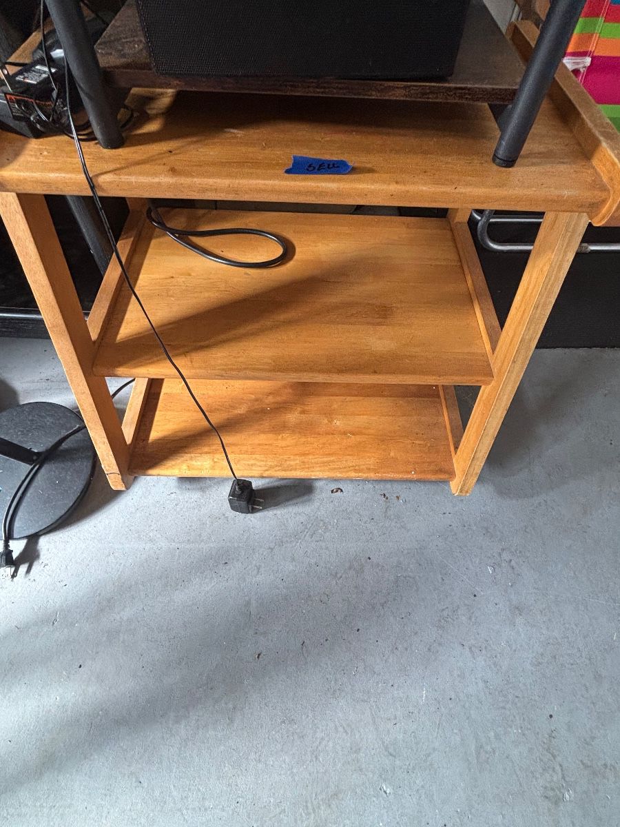 Mid-Century Style Wooden Media Cart with Two Shelves
