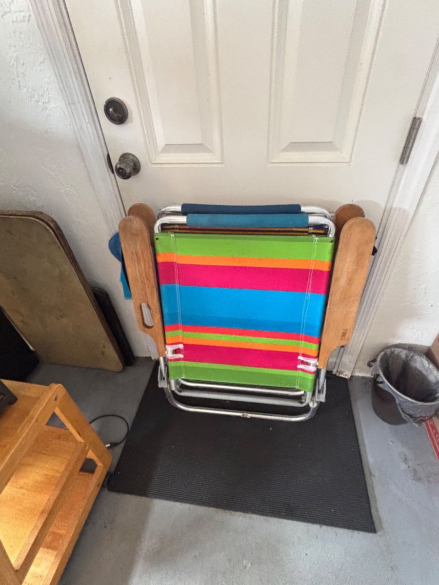 Striped Folding Beach Chair with Wooden Armrests