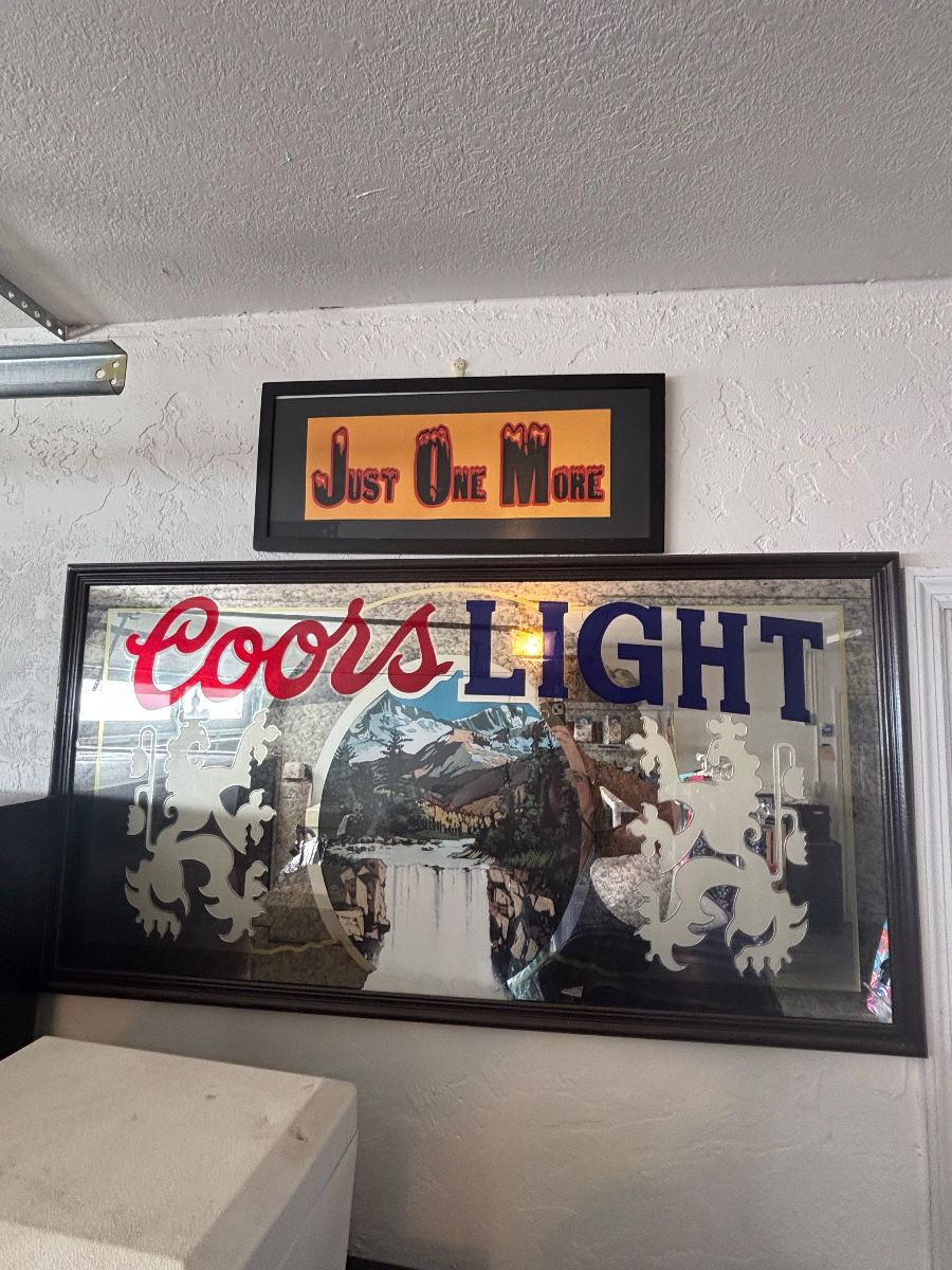 Coors Light Bar Mirror with Waterfall Scene and Heraldic Lions