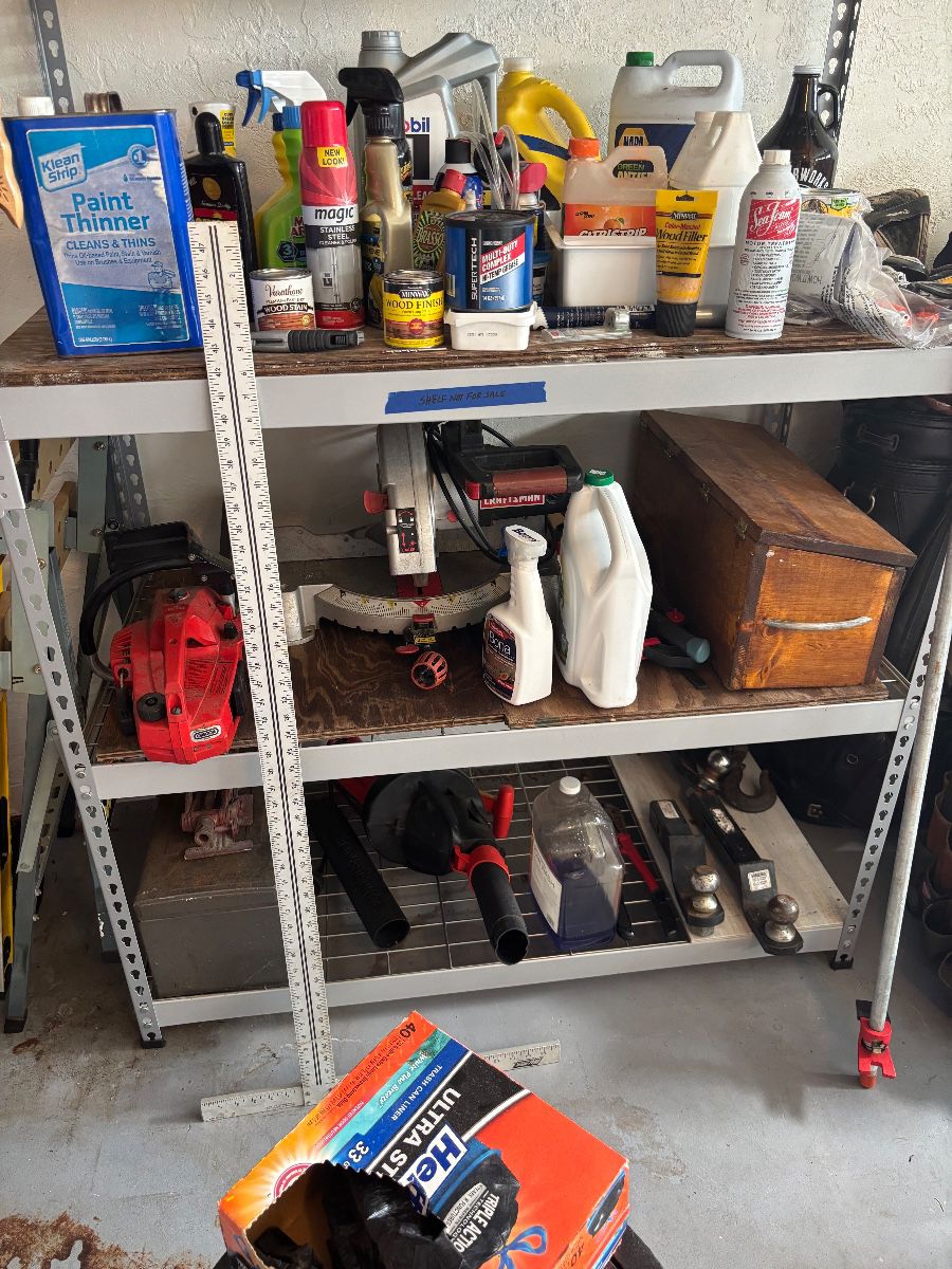 Garage Workshop Lot: Tools, Paint Supplies, Automotive Fluids, & Storage
