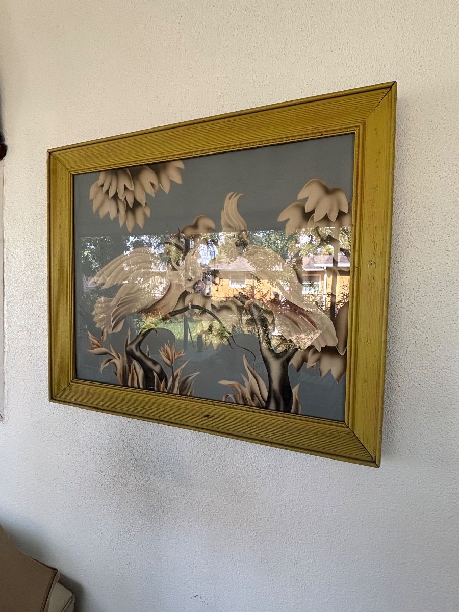 Mid-Century Tropical Bird & Floral Framed Artwork