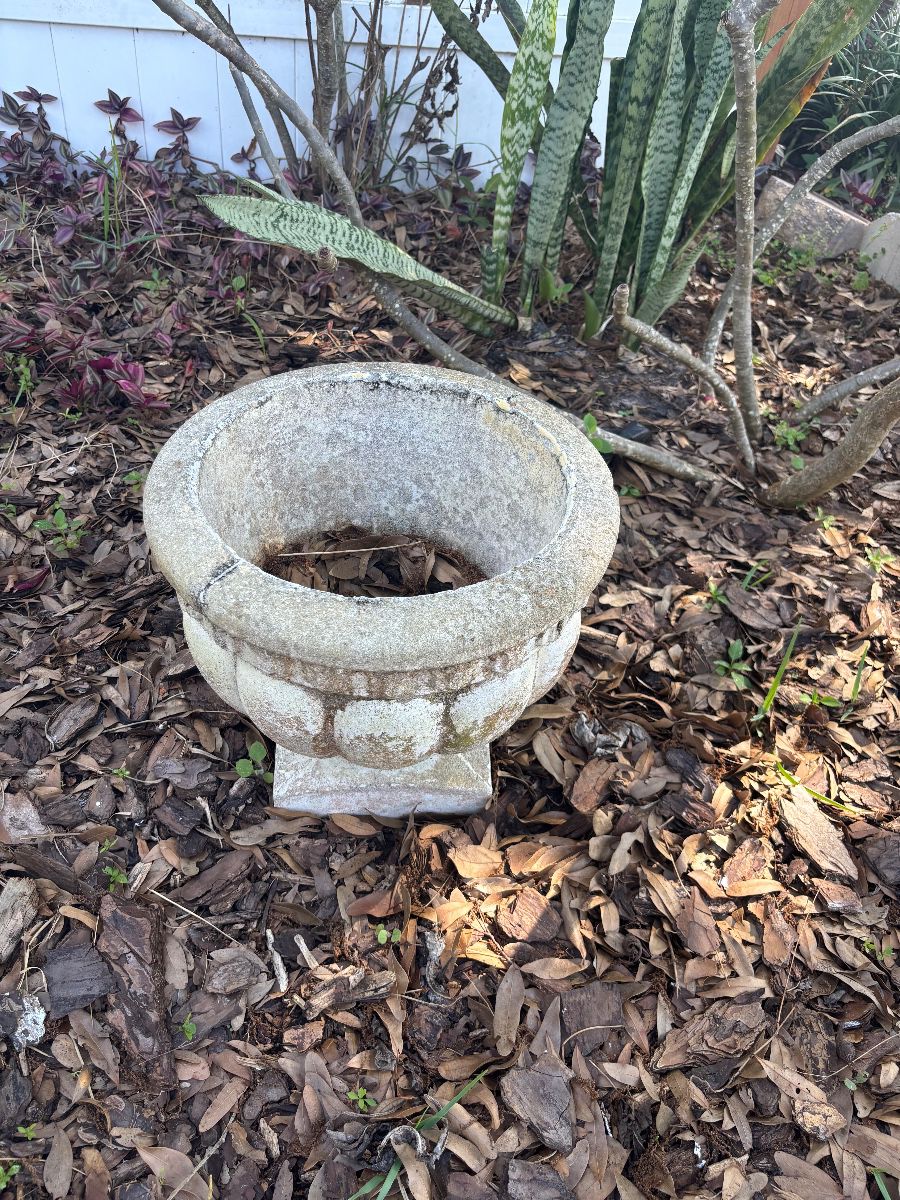 Vintage Concrete Scalloped Garden Planter Urn