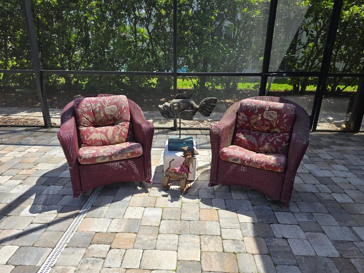 Wicker Patio Club Chairs with Floral Cushions - Set of 2