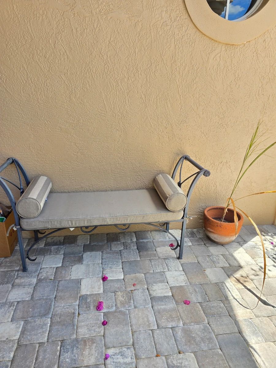 Outdoor Metal Bench with Cushions