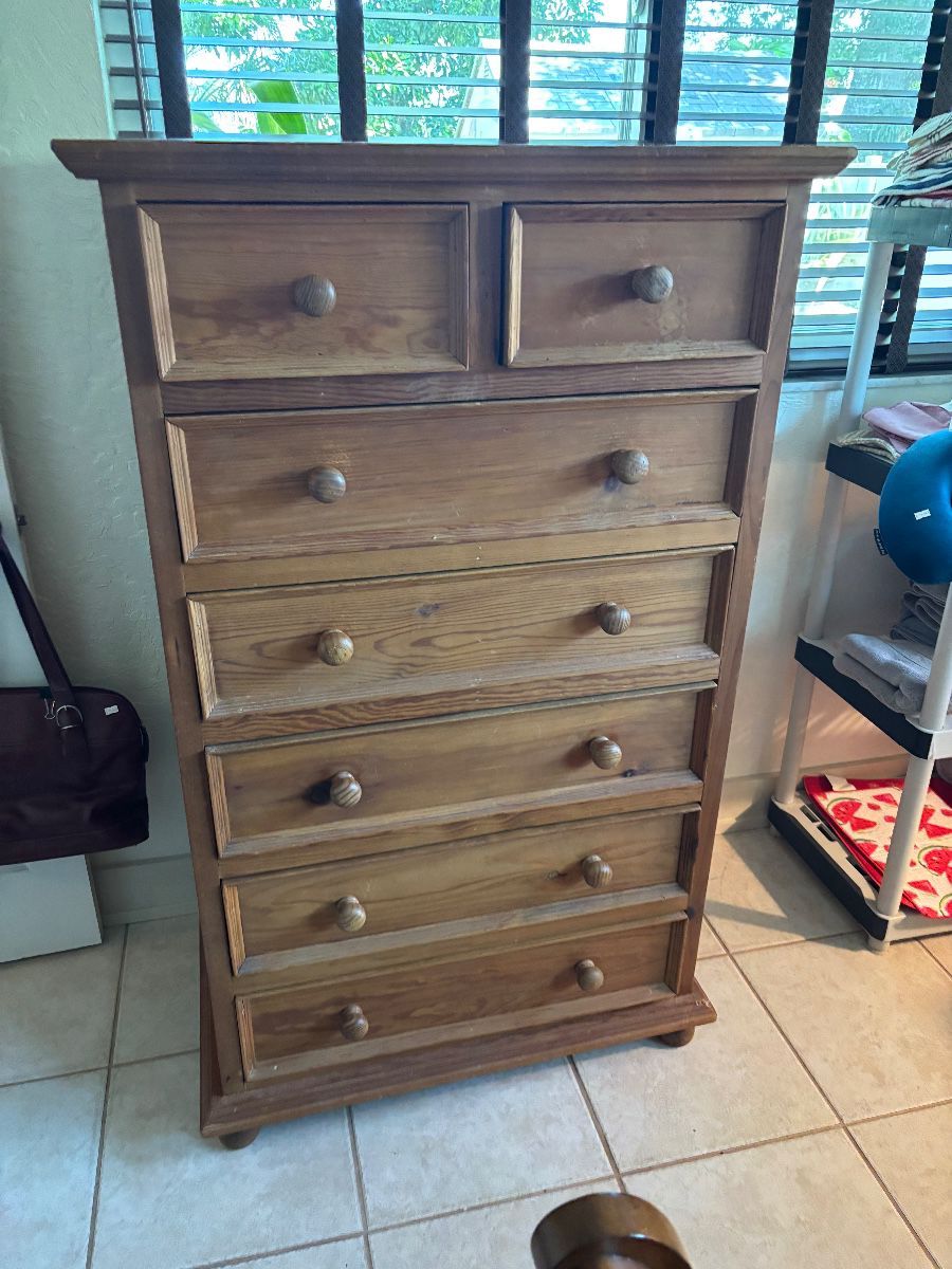 Vintage Pine Tall Dresser with 6 Drawers