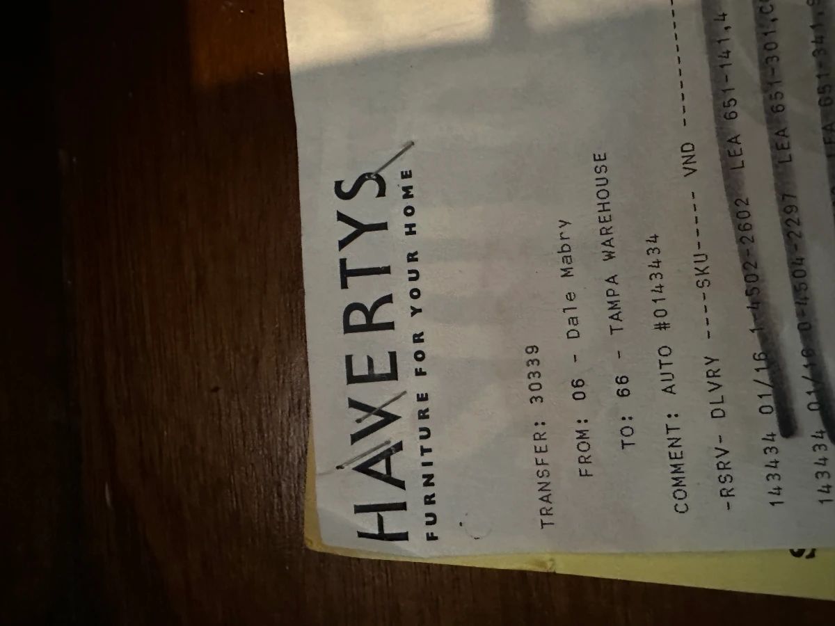 Havertys Furniture Transfer Lot