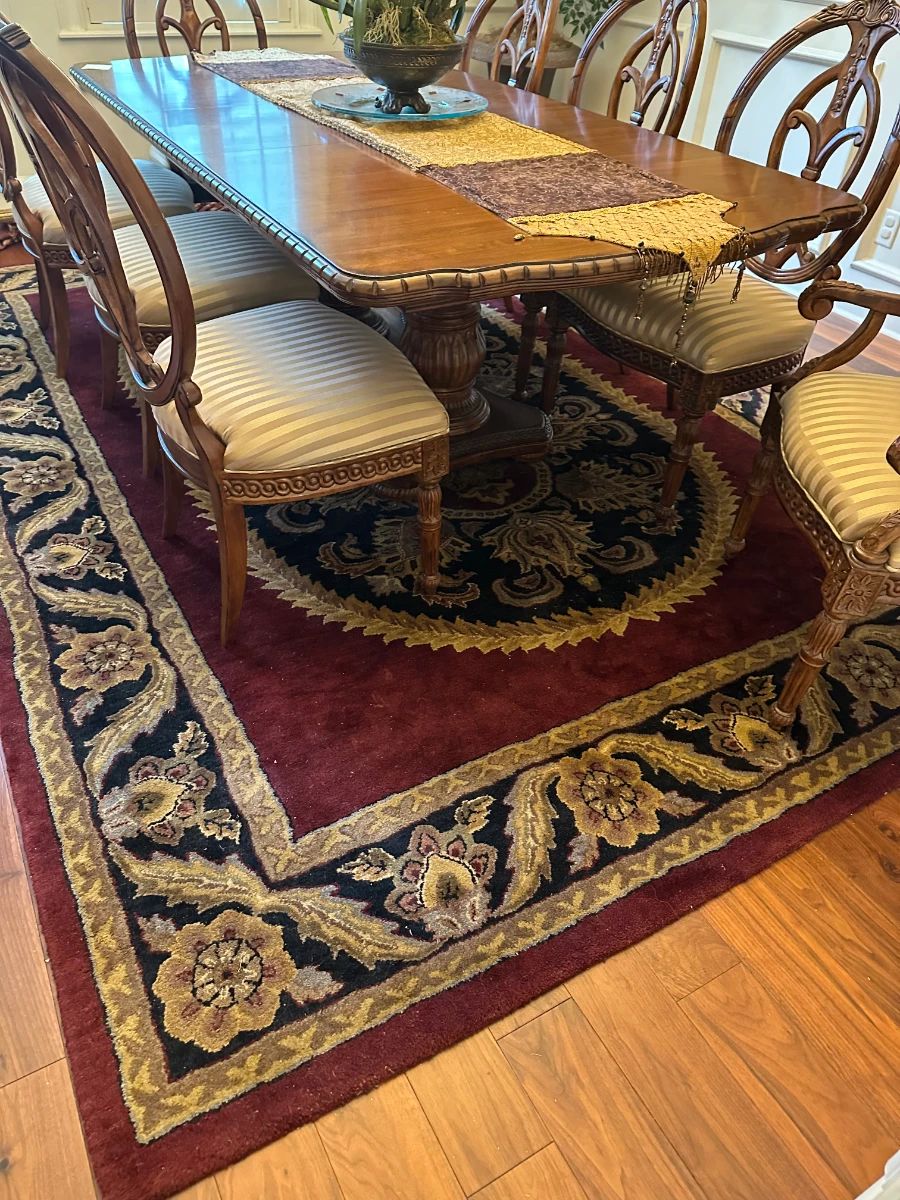 Traditional Dining Room Set with Ornate Area Rug