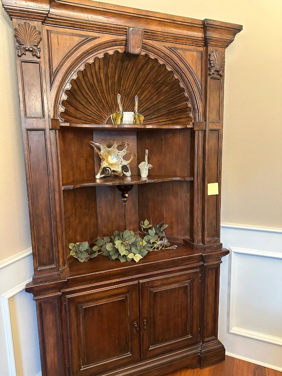Vintage Carved Corner Cabinet Hutch