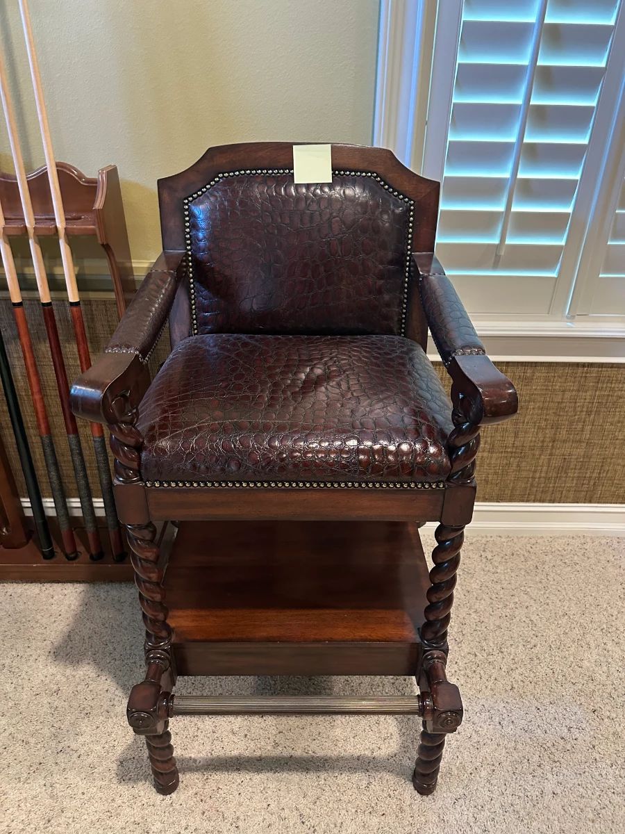 Vintage Leather Bar Stool with Twisted Legs