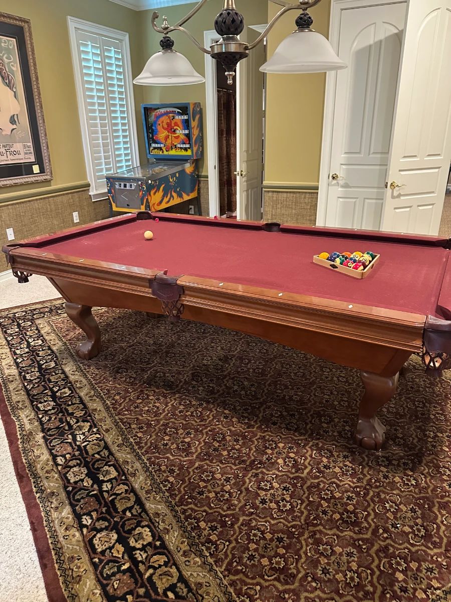Brunswick 8ft Pool Table with Burgundy Felt and Claw Feet