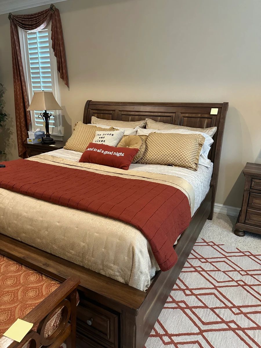 Dark Wood Sleigh Bed Frame Set with Matching Case Pieces
