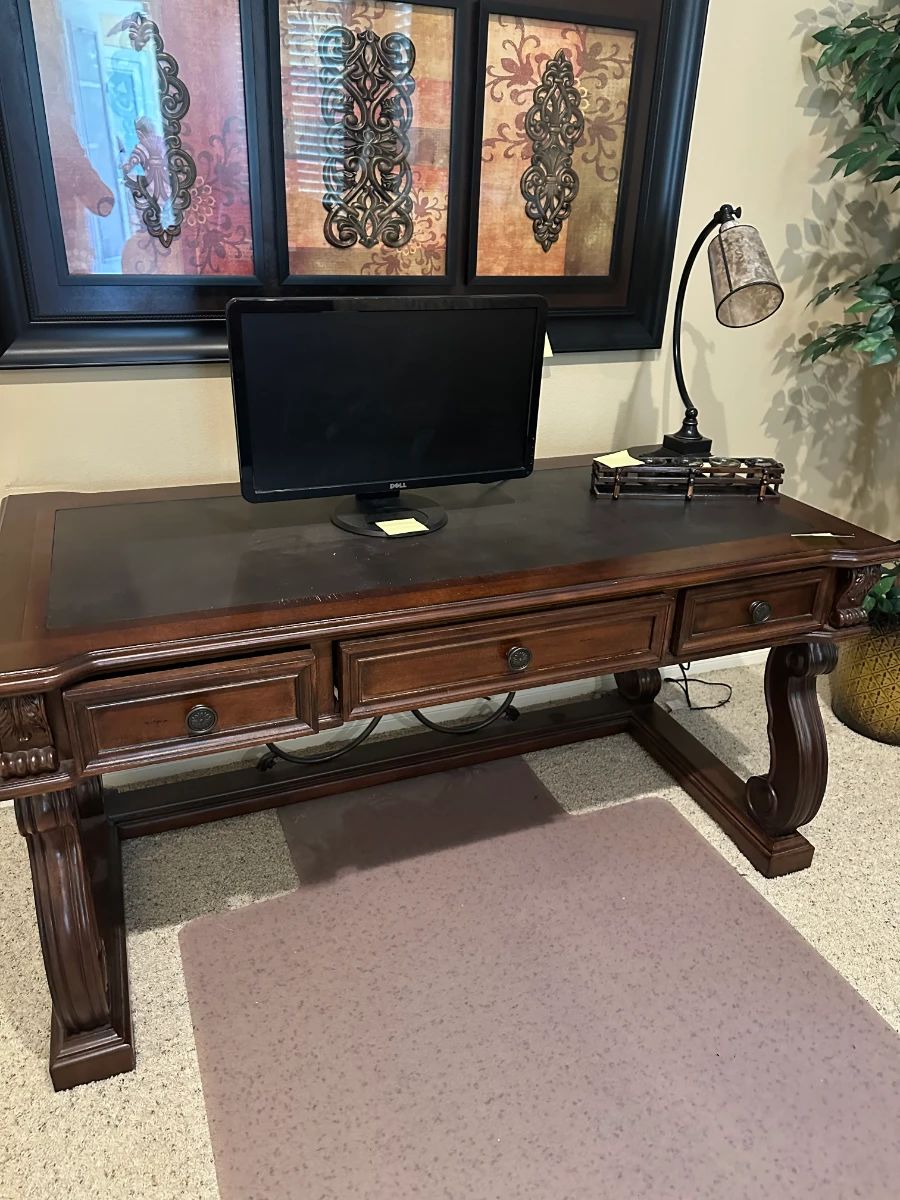 Vintage Executive Desk with Leather Inlay
