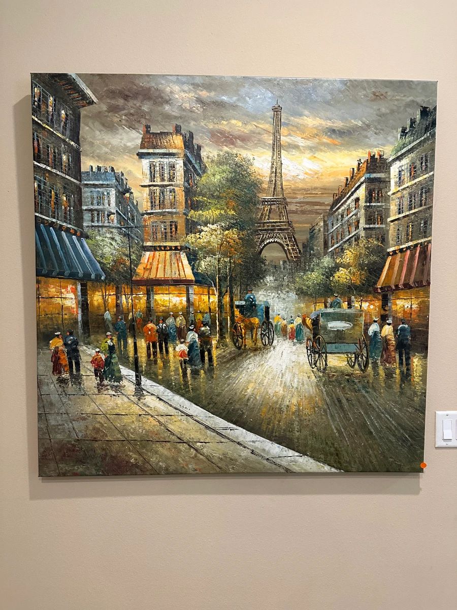 Parisian Street Scene with Eiffel Tower Oil Painting