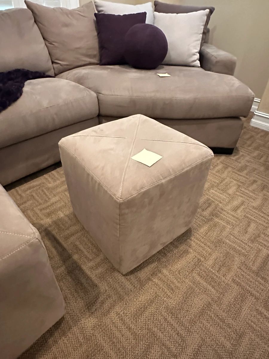 Neutral Suede Sectional Sofa with Cube Ottoman Footstool