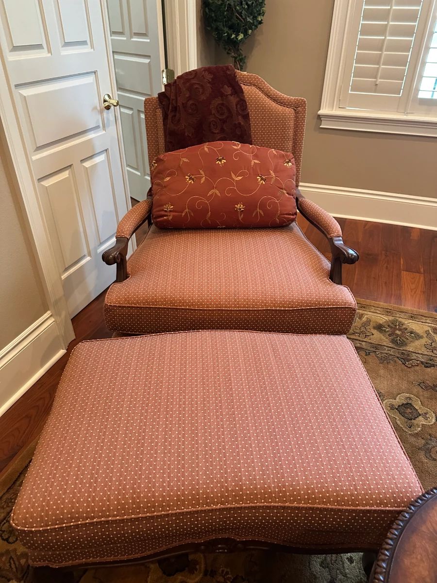 Upholstered Wingback Armchair with Ottoman