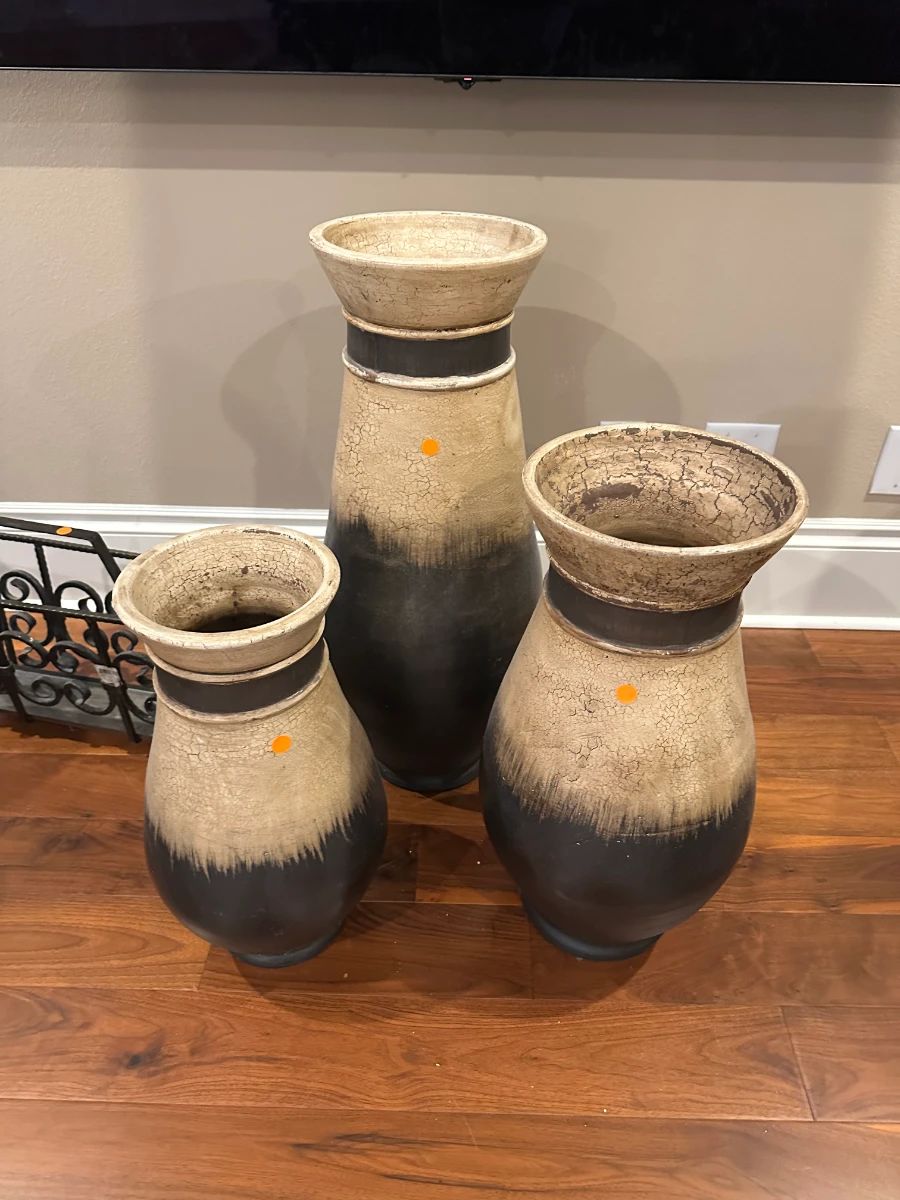 Tuscan Style Crackle Glaze Ceramic Vase Set of 3