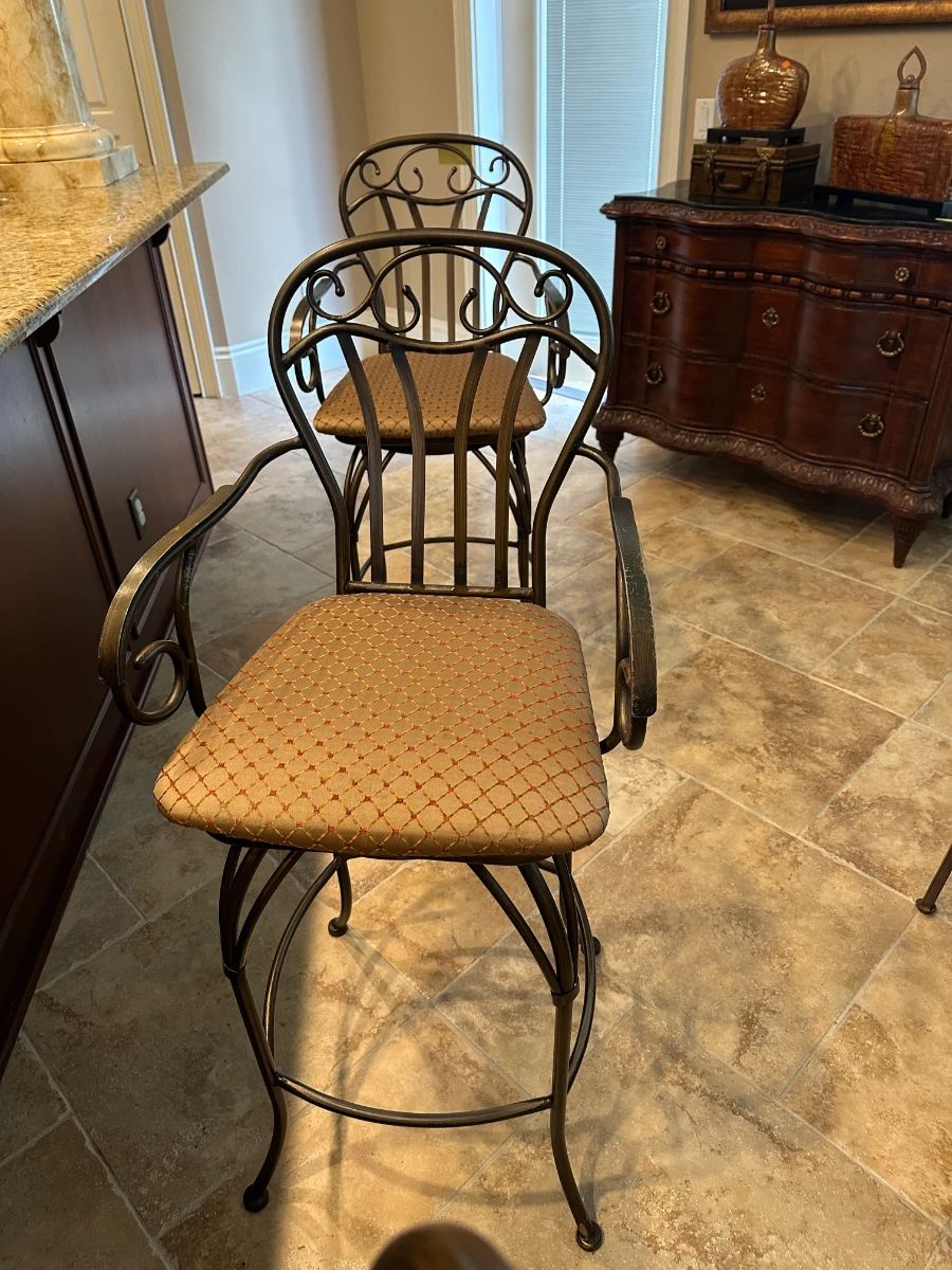 Wrought Iron Bar Stool with Upholstered Seat (Set of 3)