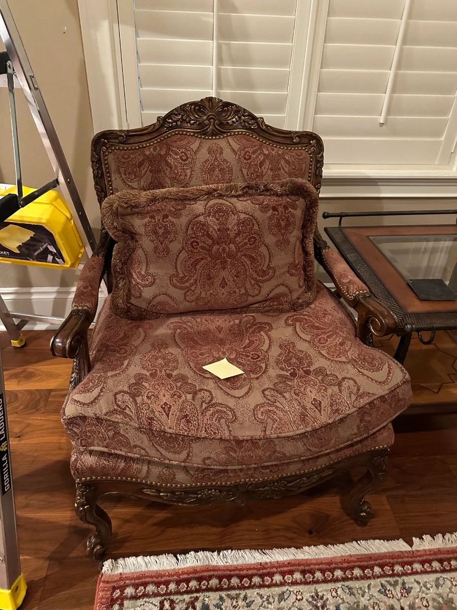 Ornate Paisley Upholstered Accent Chair with Throw Pillow