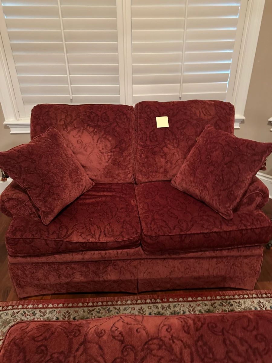 Vintage Damask Upholstery Sofa Loveseat and Ottoman Set