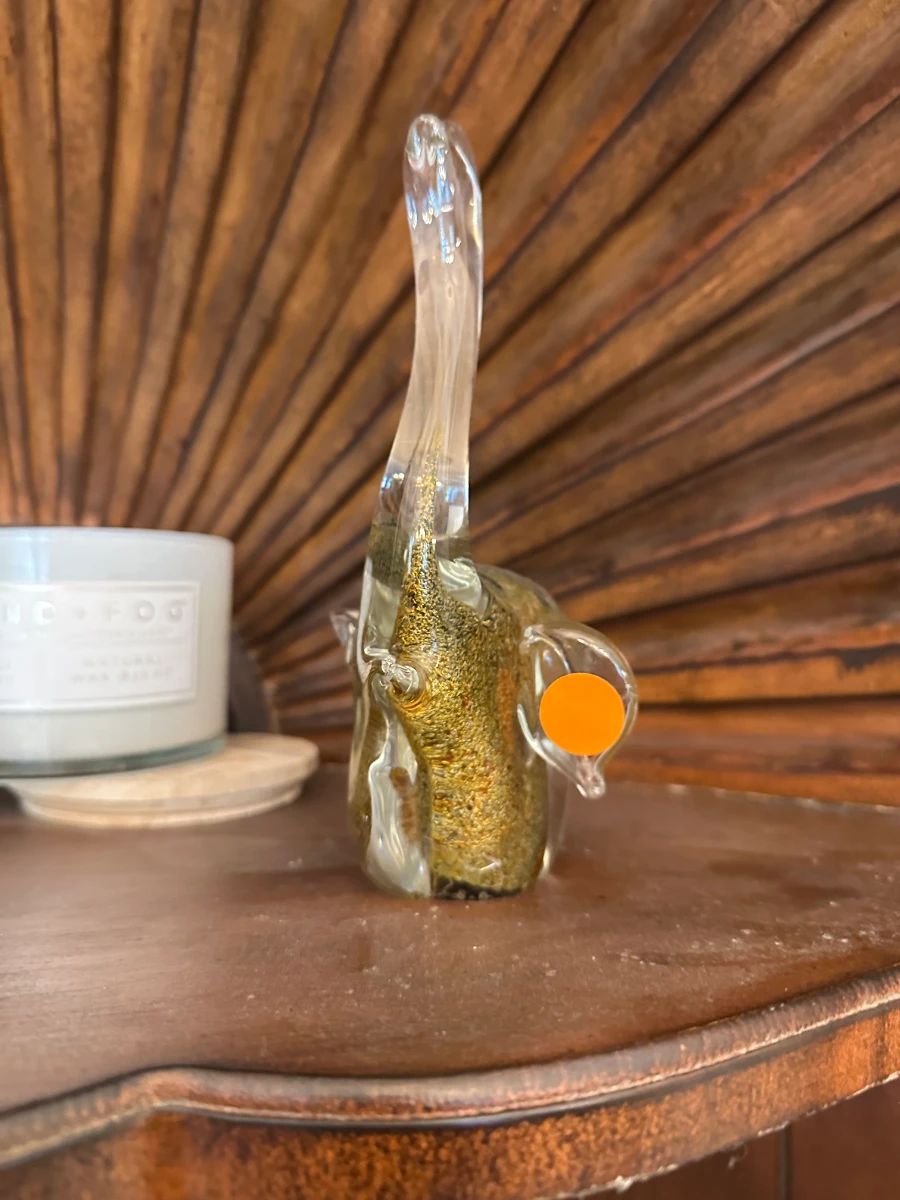 Murano Style Glass Elephant Figurine with Gold Fleck Accents