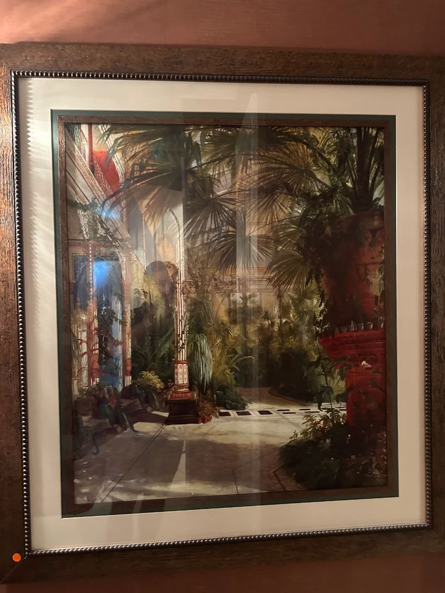 Framed Botanical Conservatory Art with Decorative Urn