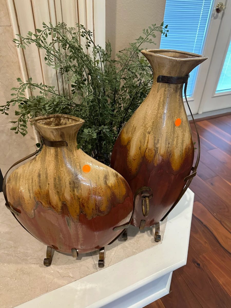 Decorative Ceramic & Metal Vase Pair