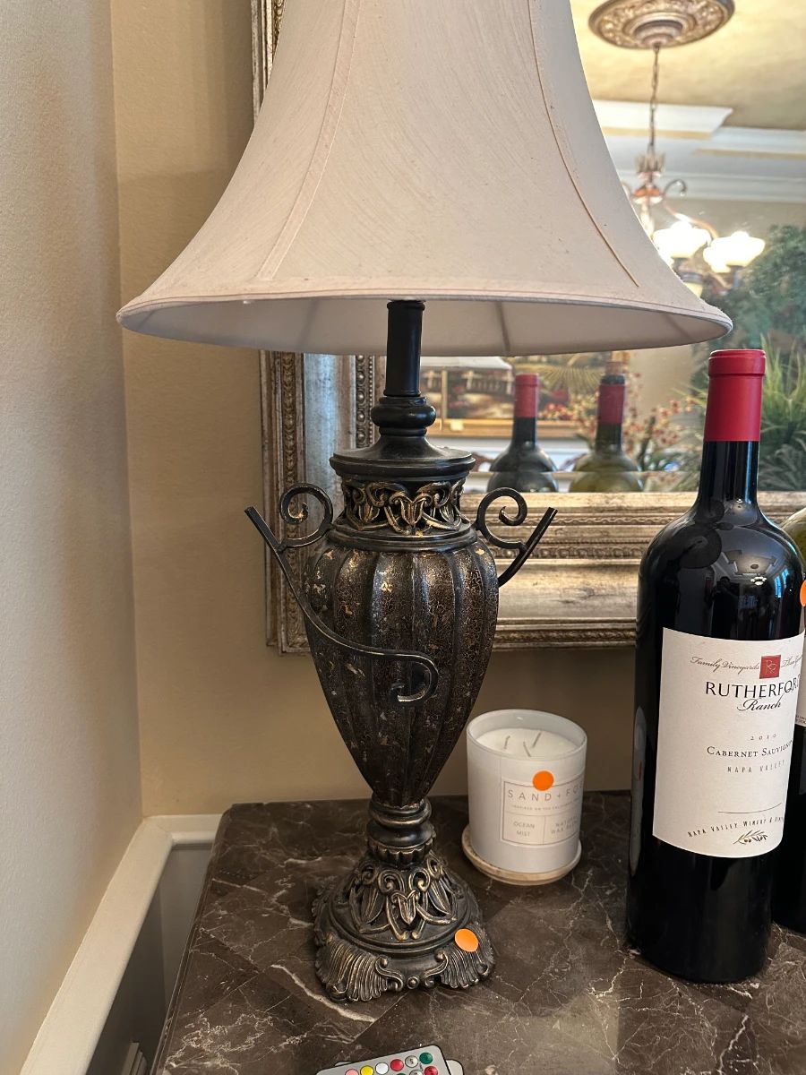 Ornate Ceramic Urn Table Lamp with Cream Drum Shade