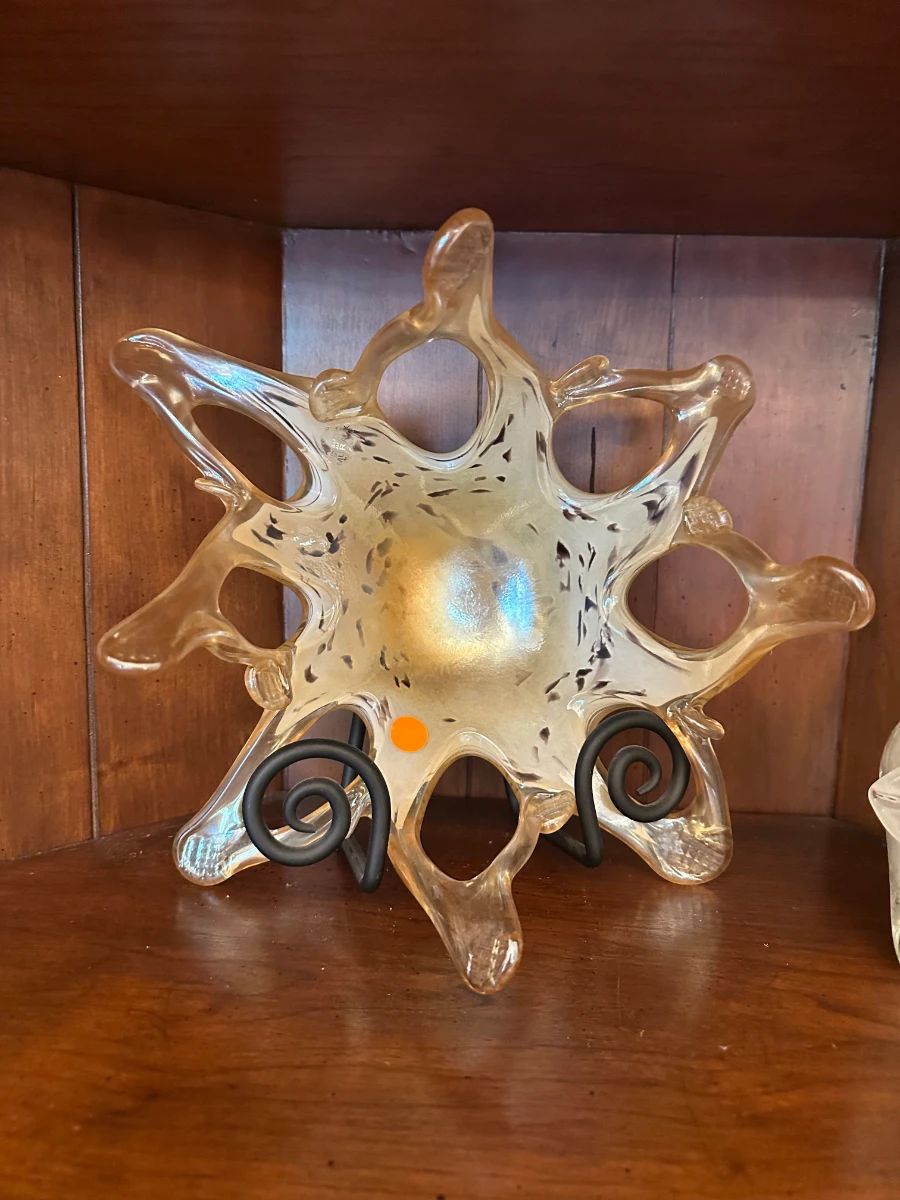 Murano Style Iridescent Art Glass Starburst Bowl with Stand