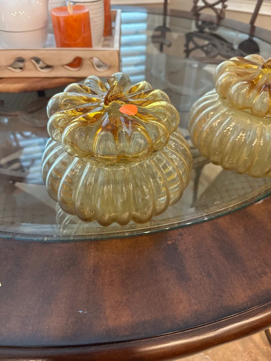 Amber Glass Pumpkin Lidded Jar (Set of 2)