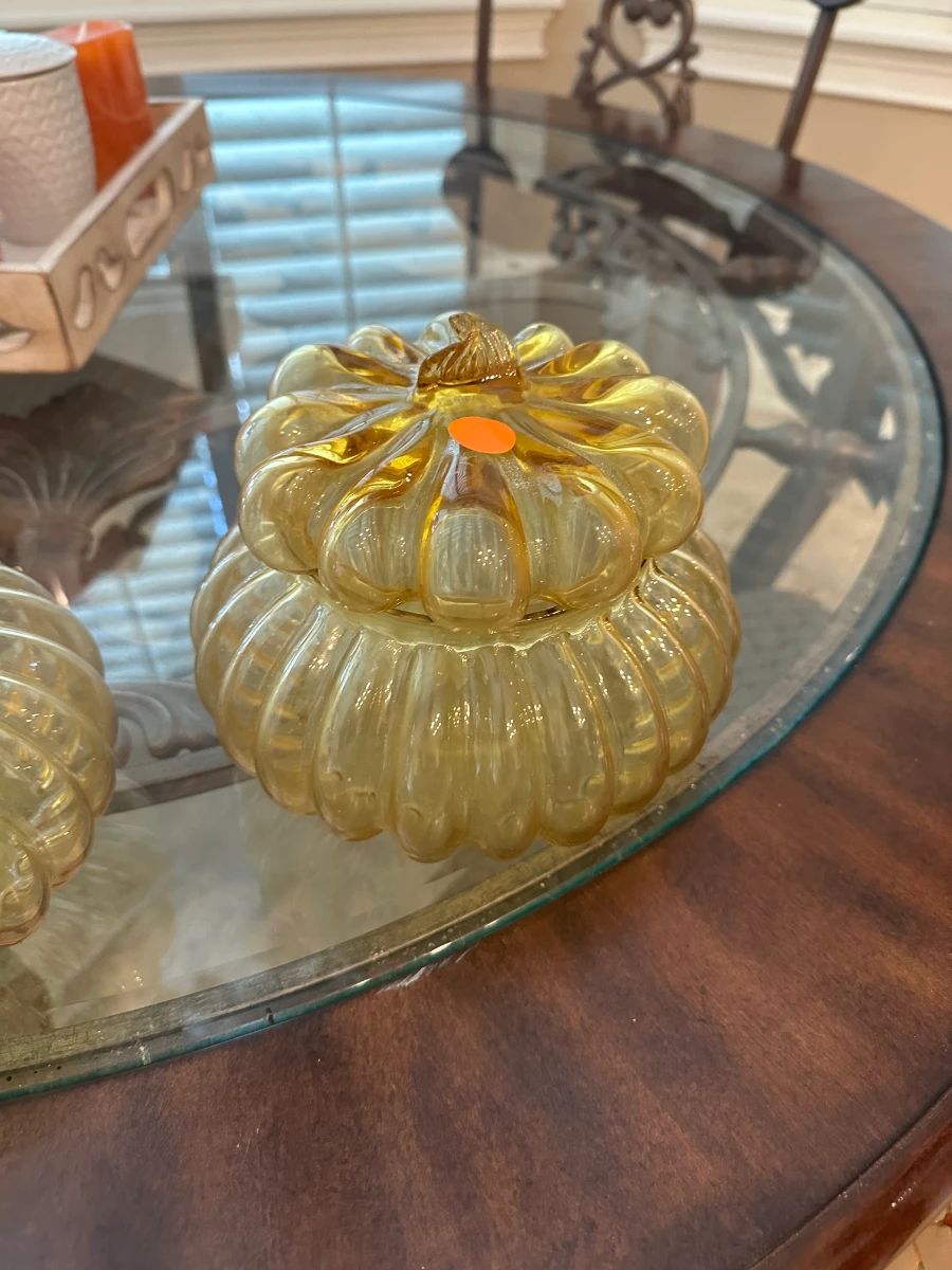 Vintage Amber Carnival Glass Pumpkin Candy Dish with Lid