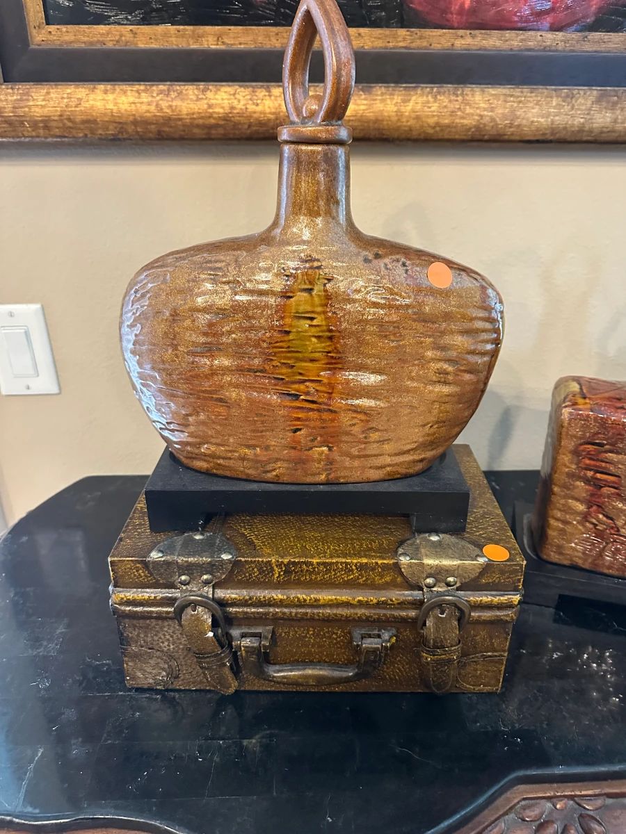 Decorative Suitcase Box & Textured Ceramic Vase Set