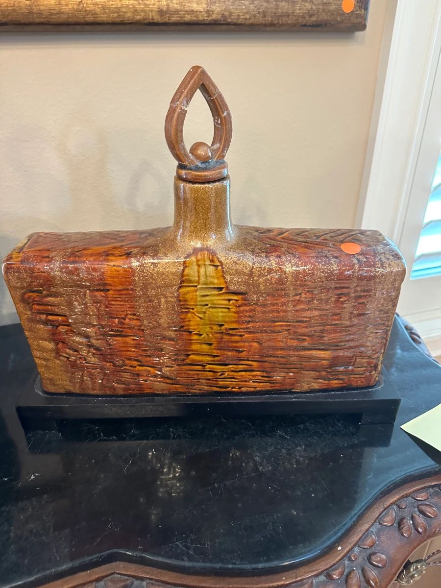 Italian Ceramic Basketweave Jar with Droplet Handle