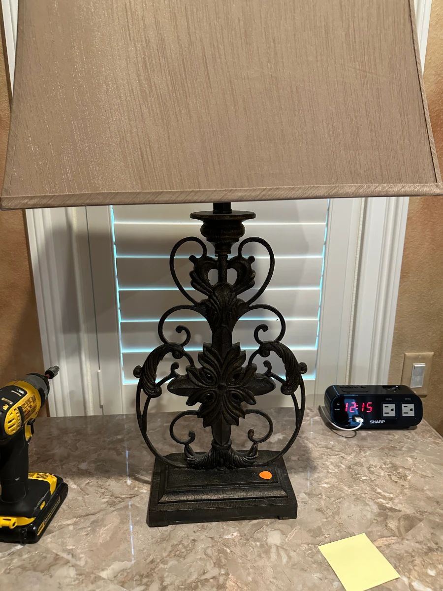 Ornate Black Metal Scroll Accent Table Lamp