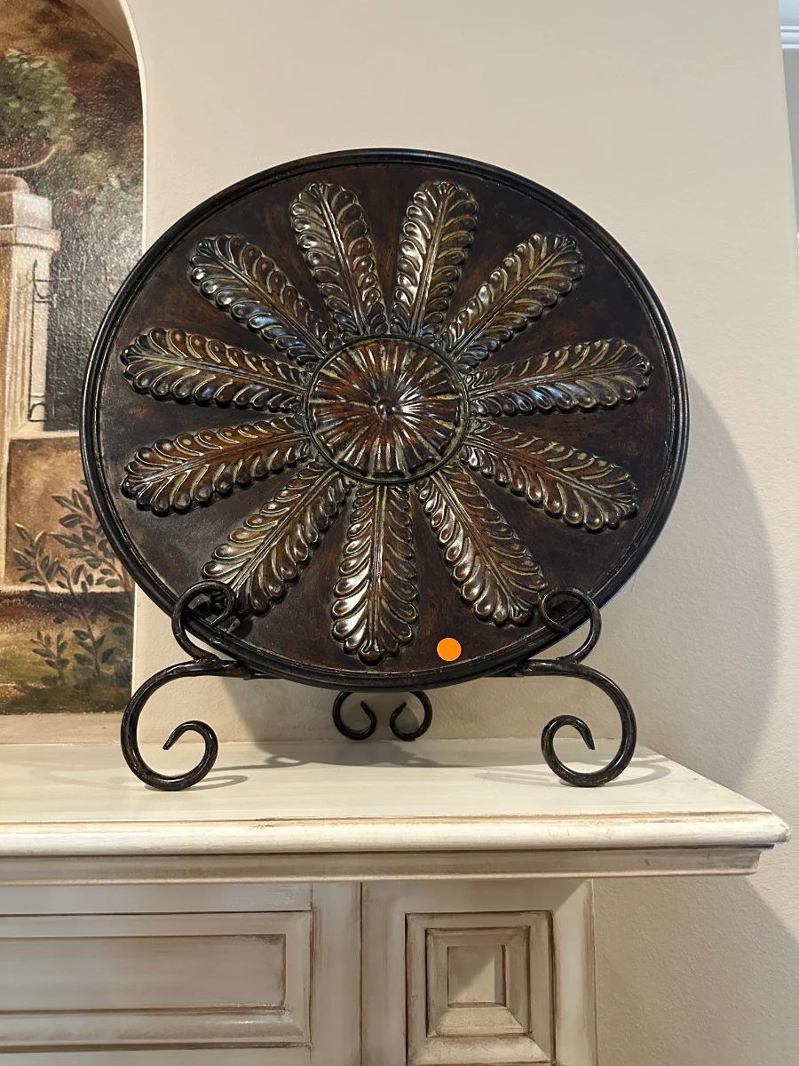 Decorative Metal Sunburst Wall Plate with Wrought Iron Easel