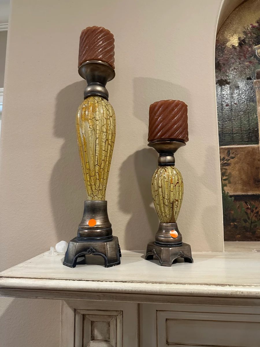 Evergreen Classic Tall & Medium Crackle Glaze Candlesticks Set