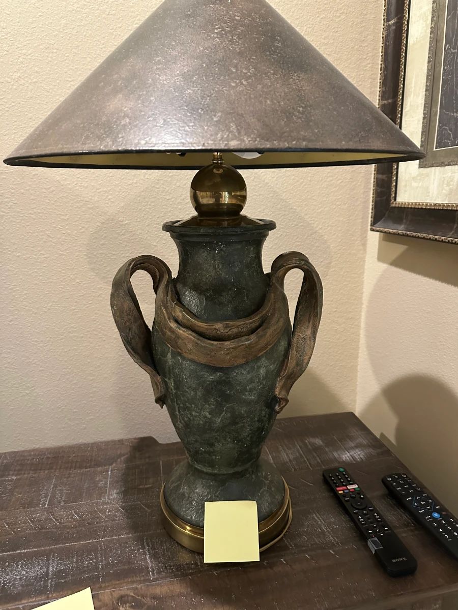 Classical Urn-Shaped Table Lamp with Antiqued Finish and Brass Accents
