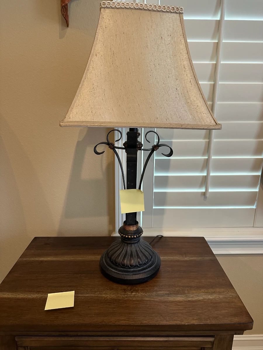 Metal Table Lamp with Decorative Base and Fabric Shade