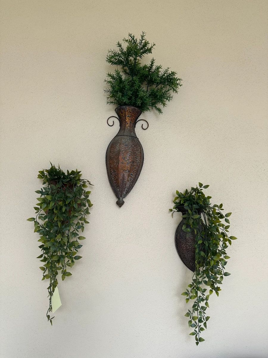 Set of 3 Vintage-Inspired Wall Planters with Artificial Greenery