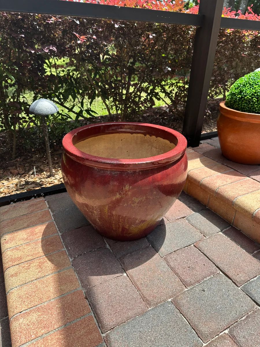 Large Red Glazed Ceramic Planter Pot