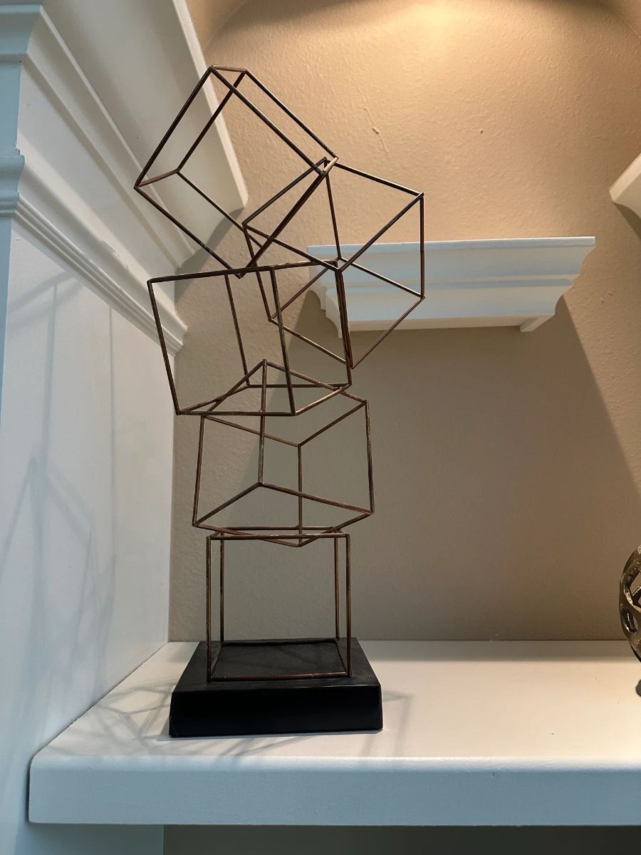 Geometric Cubes Metal Wire Sculpture with Black Base