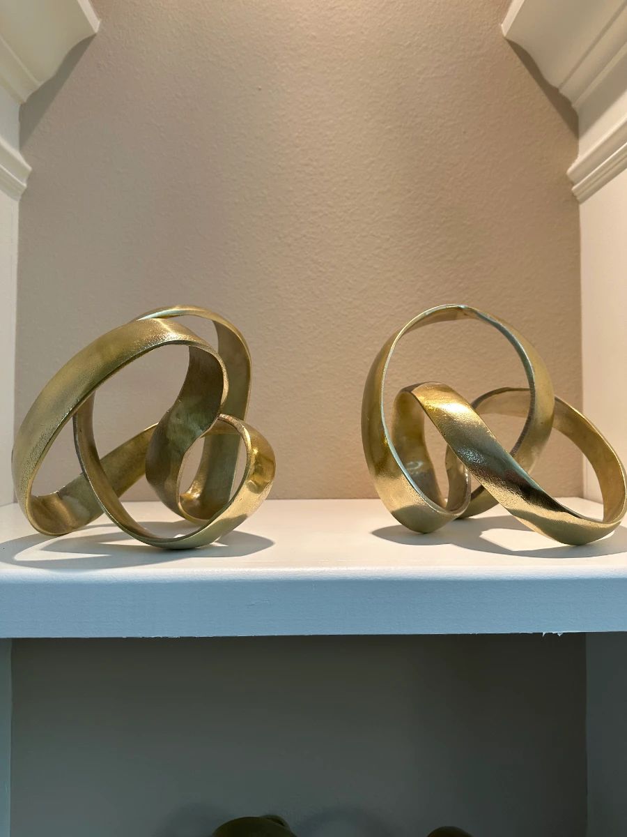 Abstract Gold Tone Metal Intertwined Loop Sculpture Set of 2